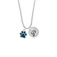 thumbnail image 2 of Delight Jewelry Silvertone Medium Translucent Navy Paw Silvertone Script Initial Disc - P - Charm Necklace, 20"+3", 2 of 4