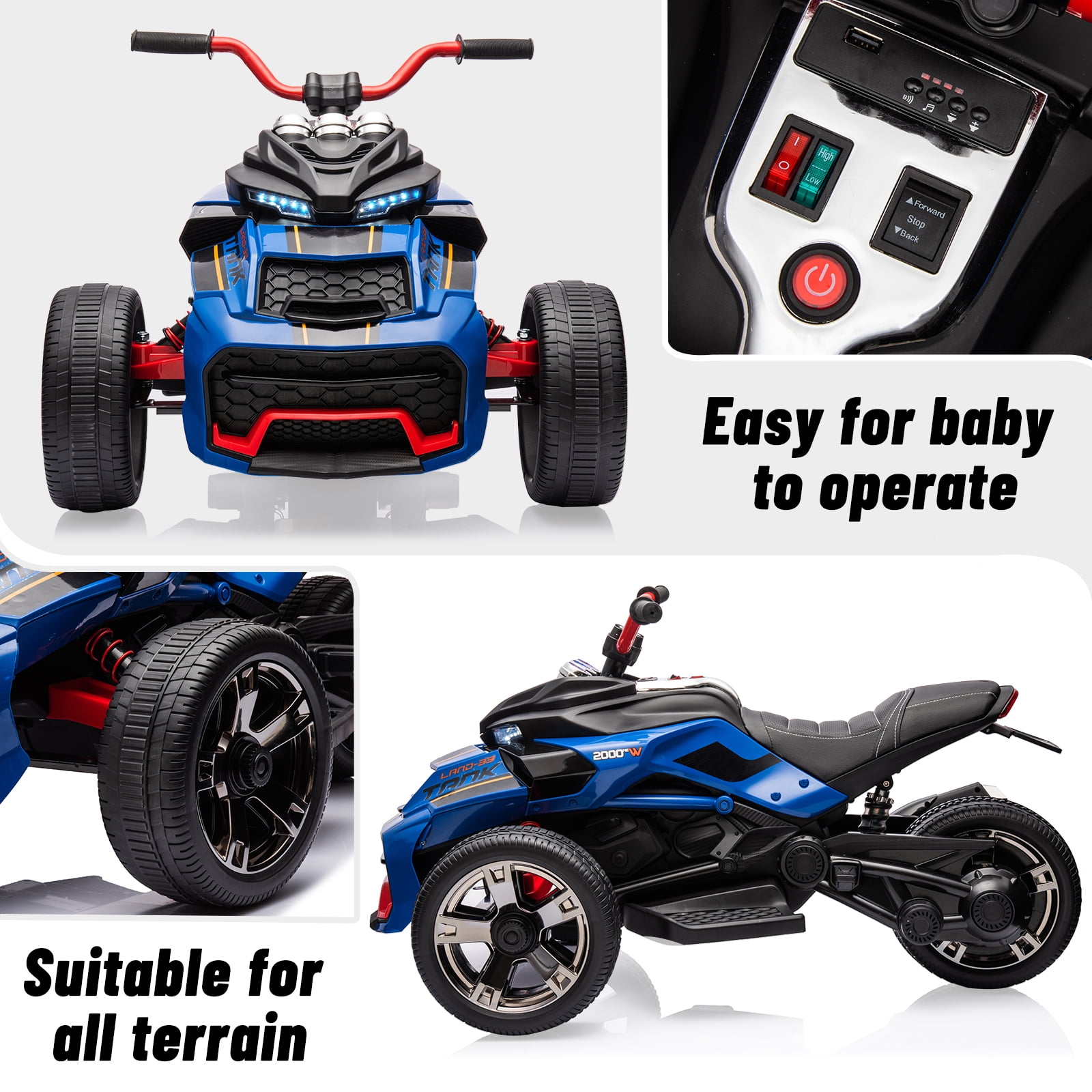 Accreate 12V 3 Wheeler Ride On ATV Electric Motorcycle, Battery Powered Electric Vehicle for Kids Gift