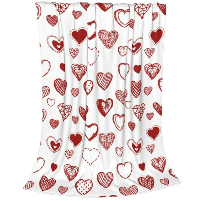 TIELUTT Valentine's Day Heart Throw Blanket Cozy Red & Hearts Blanket Theme Flannel Waited Blankets for Adults Full Size Warm Blankets for Winter Throw Blanket Full Pot Blanket Throw Twin Throw Blank
