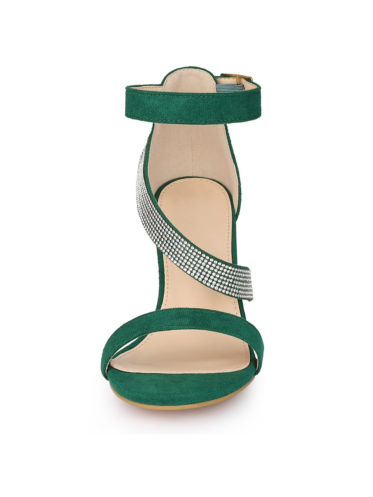 DARING DIVA Women's Rhinestone Block Heels Sandals for Casual and Party Green 9.5