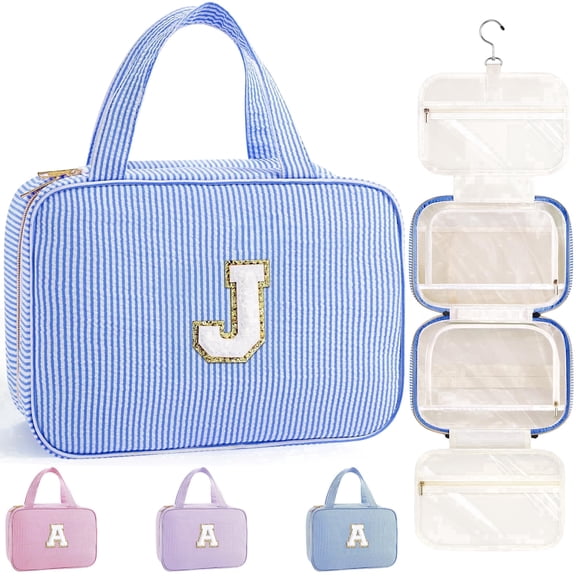 Yoolife Travel Toiletry Bag - Hanging Toiletry Pouch for Women, Portable Toiletries Travel Bag and Cosmetic Pouch, Letter j, Blue