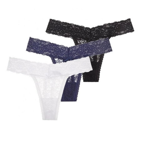 

3Pcs Seamless Womens Floral Lace Thongs Cotton Crotch See Through Panties