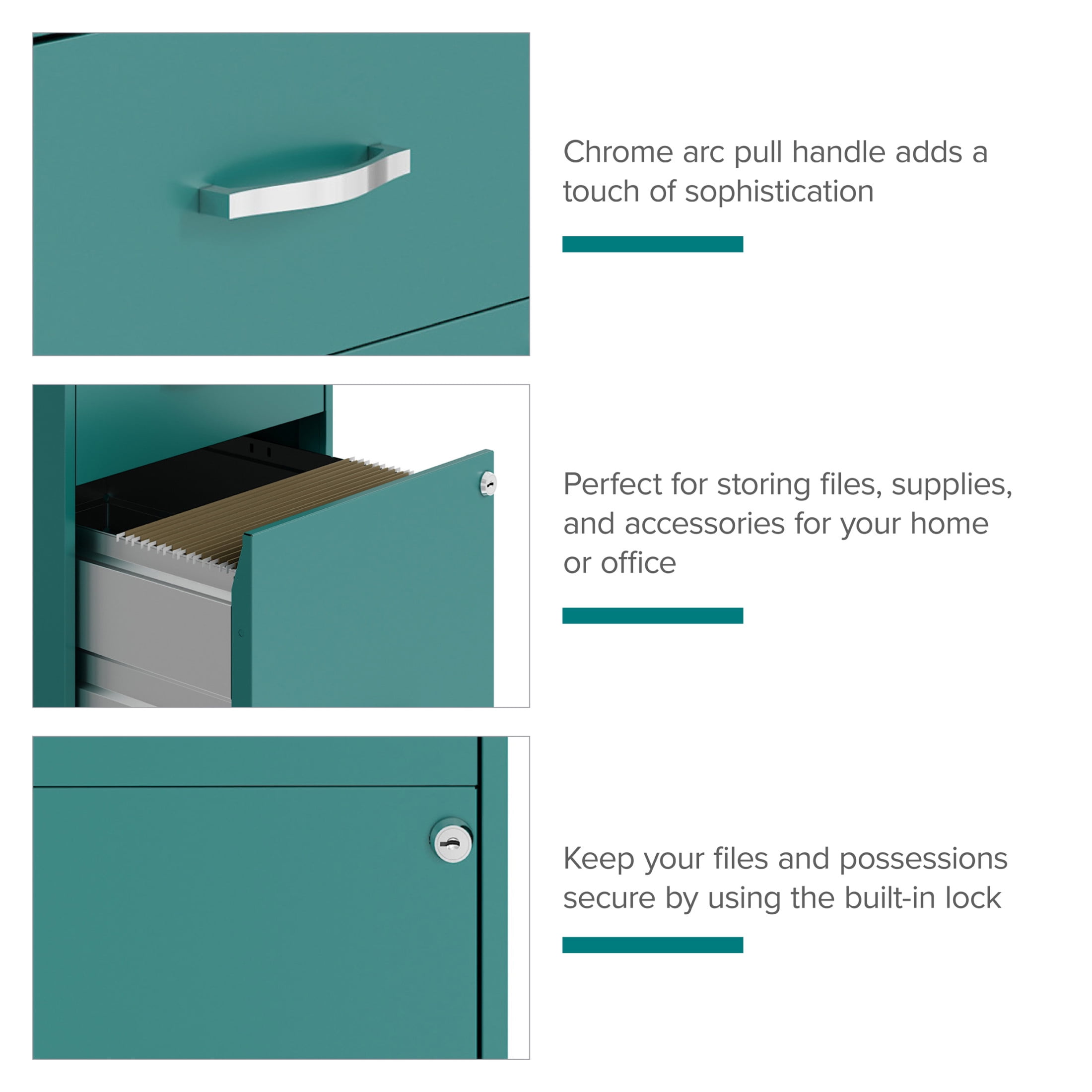 Space Solutions 18" Deep 2 Drawer Letter Width Vertical File Cabinet with Accessory Drawer, Teal