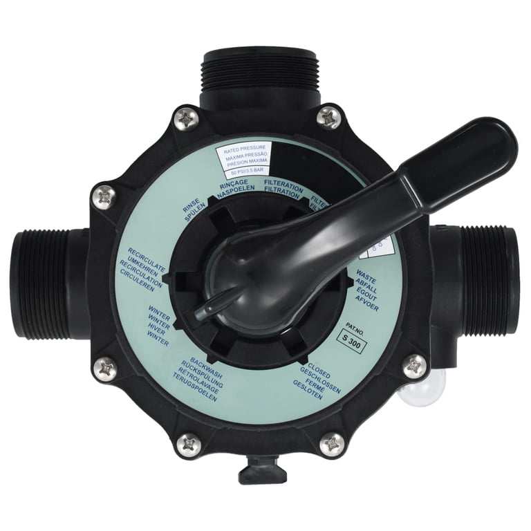 VidaXL 6-Way Multiport Valve For Sand Filter - 1.5" Fittings, Top Mount, ABS Plastic, With Sight Glass