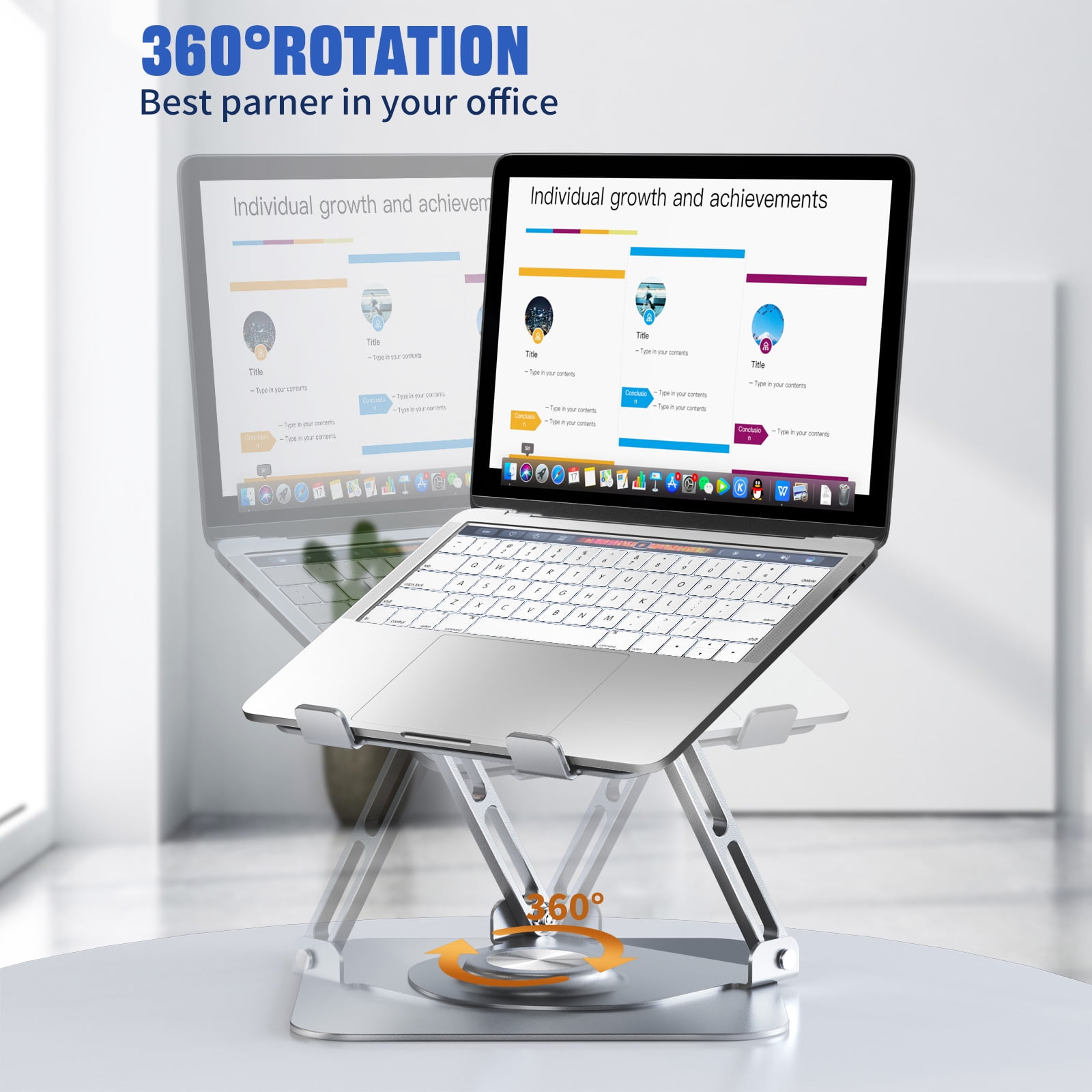 JOYEKY Laptop Stand for Desk, Foldable & Portable Computer Stand 360° Rotating for 10-16" Laptops