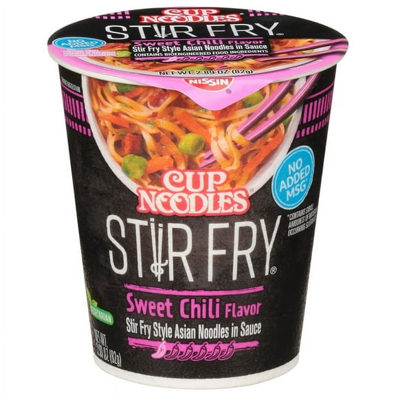 Nissin Foods Cup Noodles Stir Fry Ramen Noodles, Sweet Chili Flavor, 2.93 oz Cup, Shelf-Stable