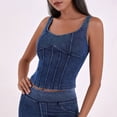 thumbnail image 5 of vigerkar Denim Corset Top for Women Going Out Jean Crop Tank Tops Trendy Sleeveless Slim Fit Workout Top (Dark Blue, XL), 5 of 7
