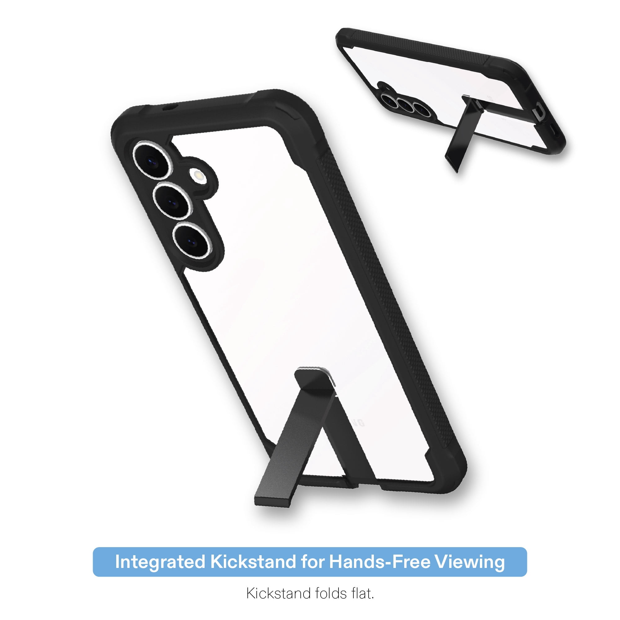 onn Dual-Layer Phone Case with Kickstand for Samsung Galaxy S25 FE - Black/Clear