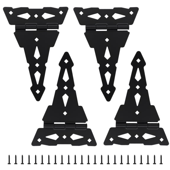 WellMade 8 in. Decorative T-Strap Hinge, Heavy Duty Black Steel Gate Hinge with Screws for Fence, Barn Door and Shed, 4 pack
