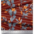 thumbnail image 2 of Soimoi Red Poly Georgette Fabric Leaves & Floral Stripe Print Sewing Fabric Yard 52 Inch Wide, 2 of 5