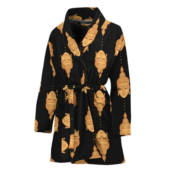 Buddha Pattern Women Bathrobe One Size Univeral Fits Fashion Lightweight Plush Fleece Long Robe For Women