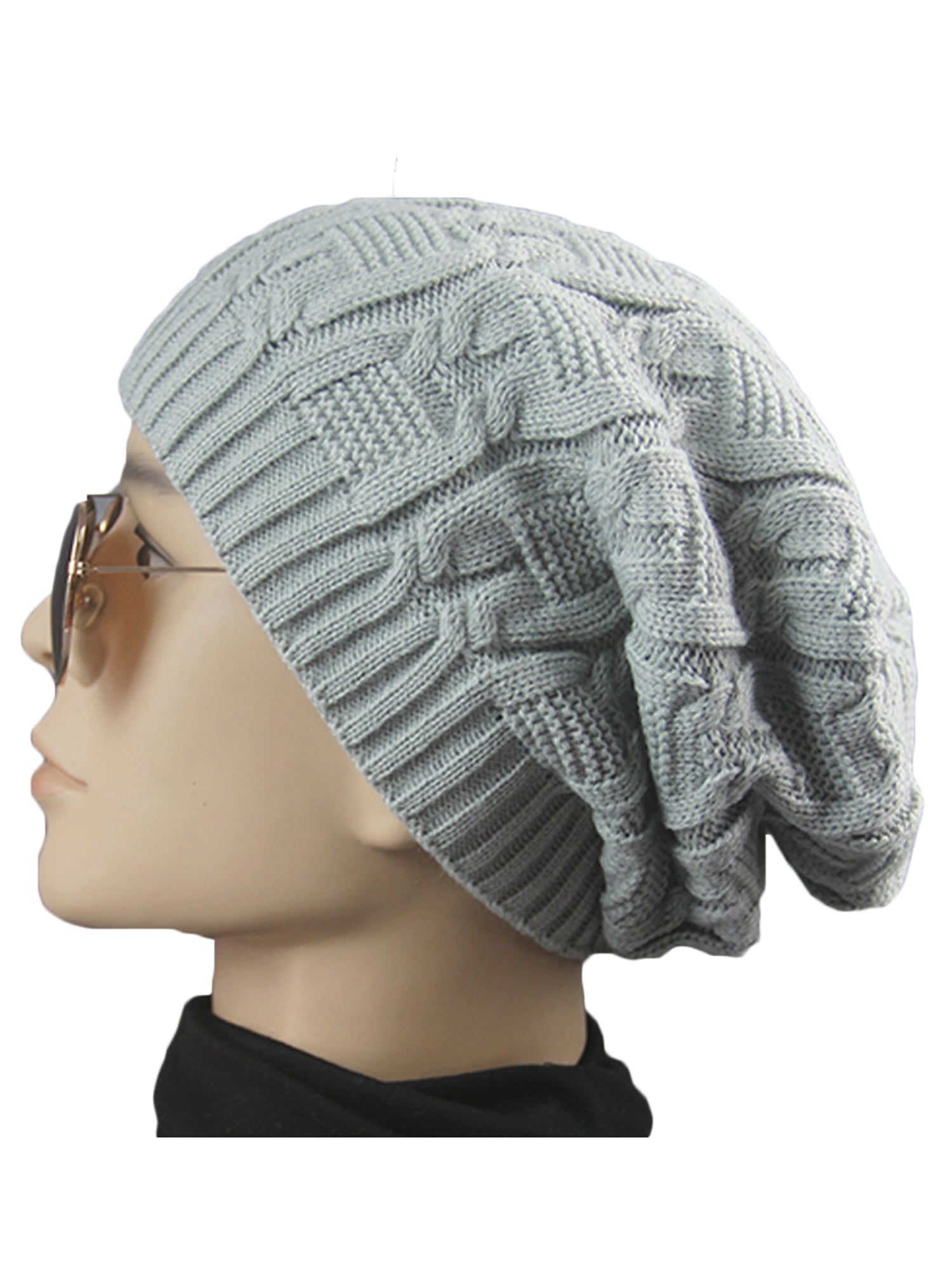 Mens Ladies Knitted Woolly Oversized Slouch Beanie Hat White Cap skateboard