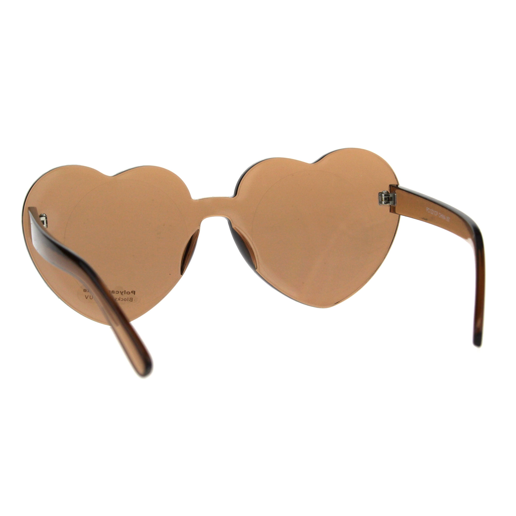 小物 HEART LOGO SUNGLASSES BROWN Womens Heart Shape Rimless Shield Hippie Groove Valentine
