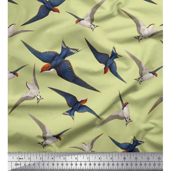 Soimoi Beige Rayon Fabric Flying Woodpecker Bird Print Fabric by the Yard 42 Inch Wide
