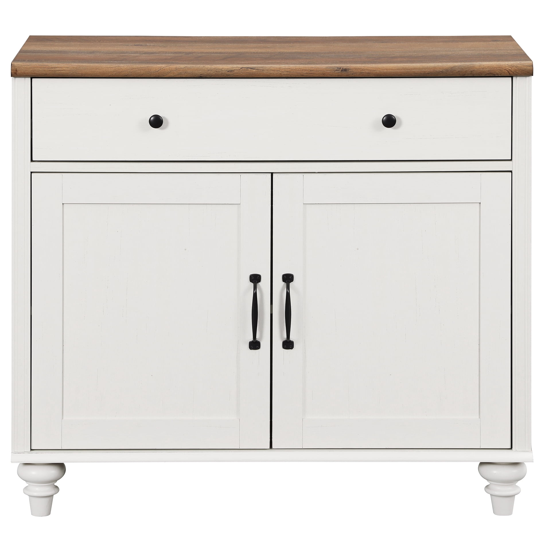 Credenzas & Sideboards with 2 Doors and 1 Drawers, Modern Farmhouse Coffee Bar Table Wooden Kitchen Buffet Cabinet with Storage Cabinets, for Dining Room, White, 34 inch