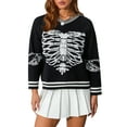 thumbnail image 1 of Seyurigaoka Women Knitting Tops V Neck Long Sleeve Skull Print Casual Party Street Fall Spring Pullover, 1 of 9