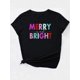 thumbnail image 2 of Camiseta negra para mujer con estampado de letras coloridas "Feliz y Brillante". Camiseta informal y elegante de manga corta con cuello redondo. Algodón transpirable. Lavable a máquina. Perfecta para, 2 of 7
