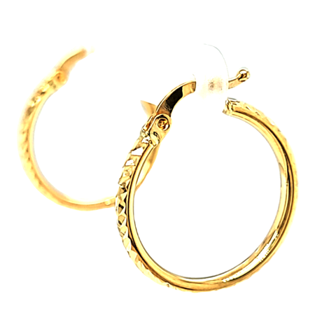 14K Yellow Gold Diamond Cut Hoop Earrings