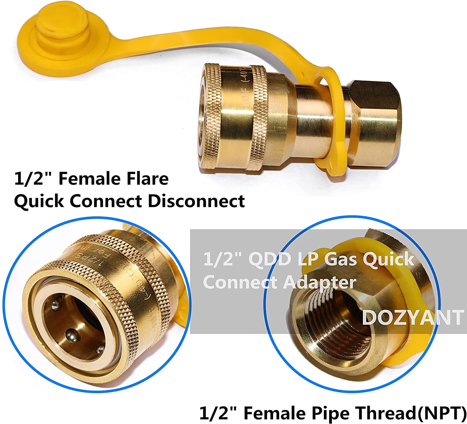 1/2" QDD LP Gas Quick Connect Disconnect Connector & Male Insert Plug Solid Brass 1/2 PSIG Pressure Input Ins NPT x inch Natural Propane Fitting Hose Kit Set -