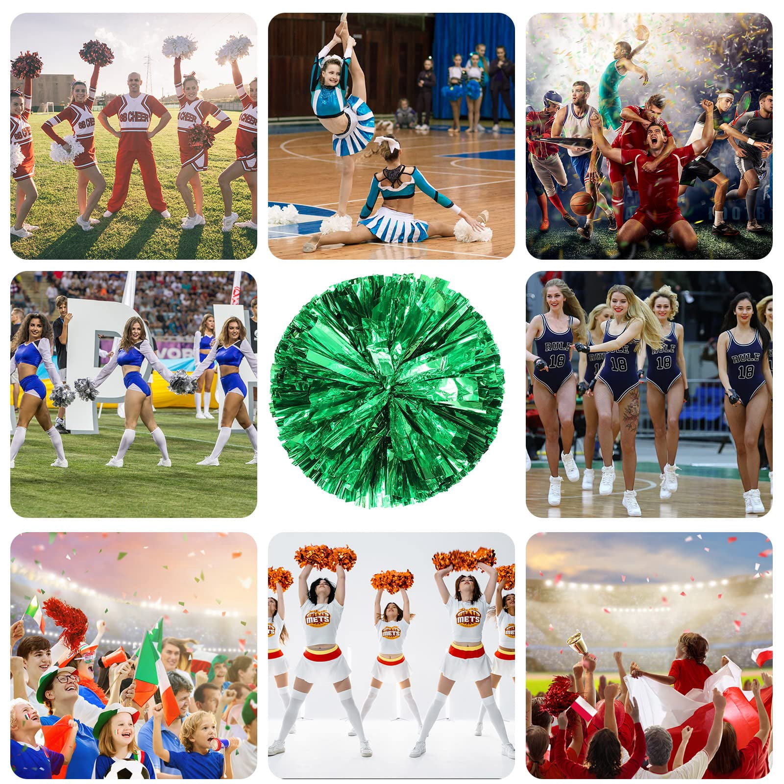 LINLIN 4 Pack Cheerleading Pom Poms,Metallic Cheering Squad Pompoms for Team Sports Football Dance Cheering Kids Adults