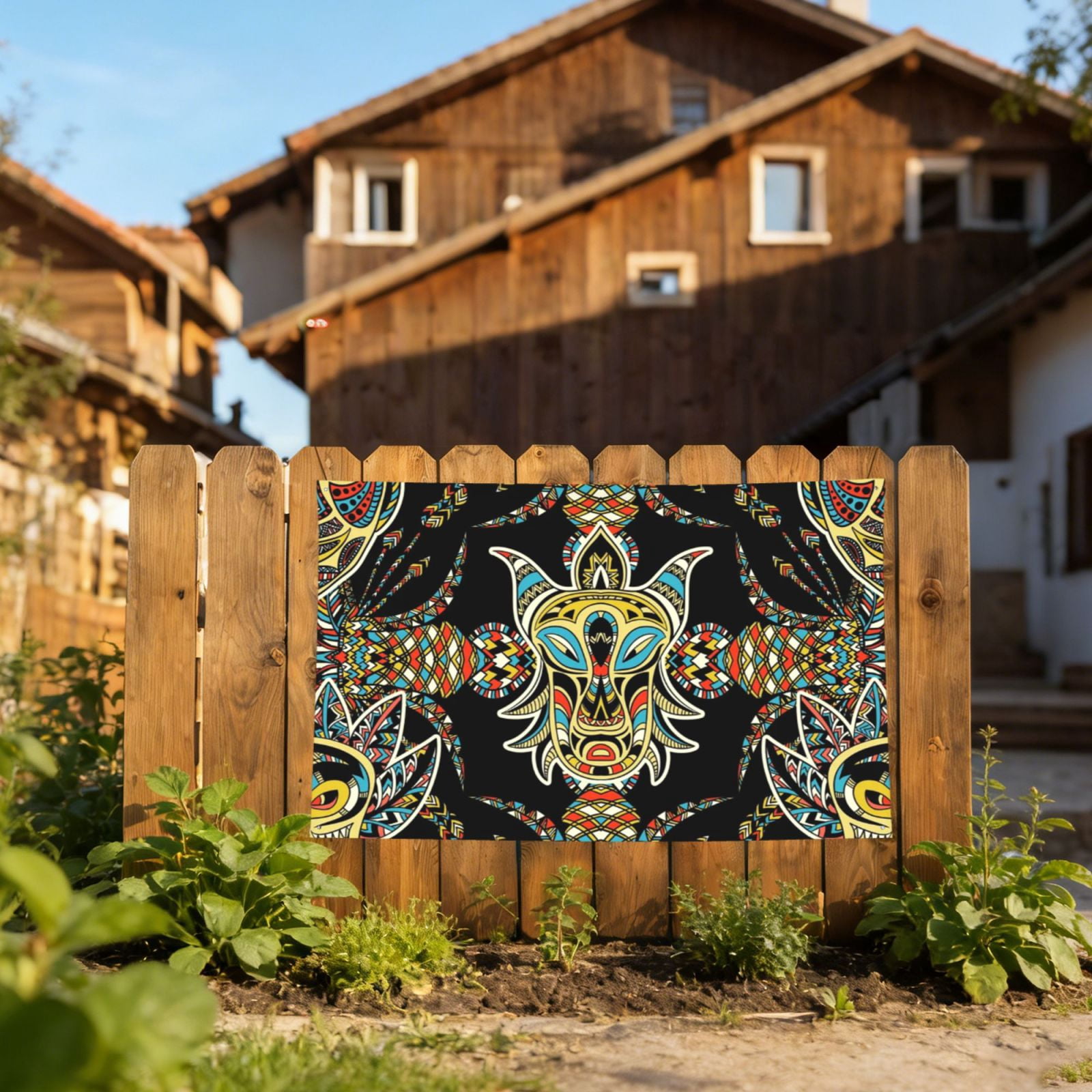 Tribal Head Geometric Ethnic Four Hole Decorated Banner Flag for Garden Yard Home Decoration Indoor Outdoor 4x6 Ft