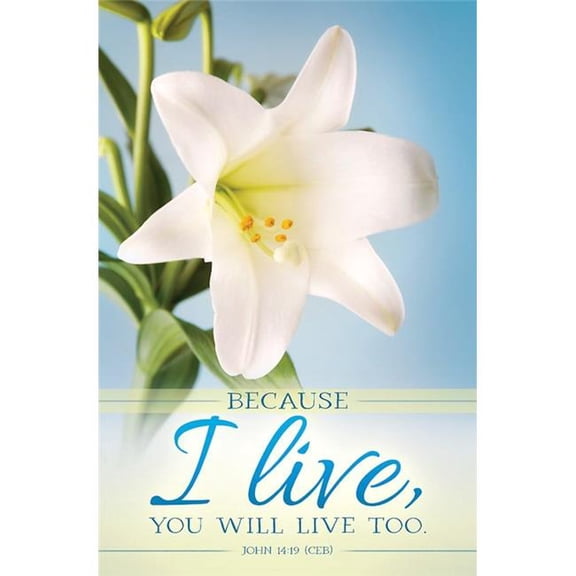 Abingdon Press 469574 Bulletin - Because I Live & Easter Lilys - John 14-19 - Pack of 100