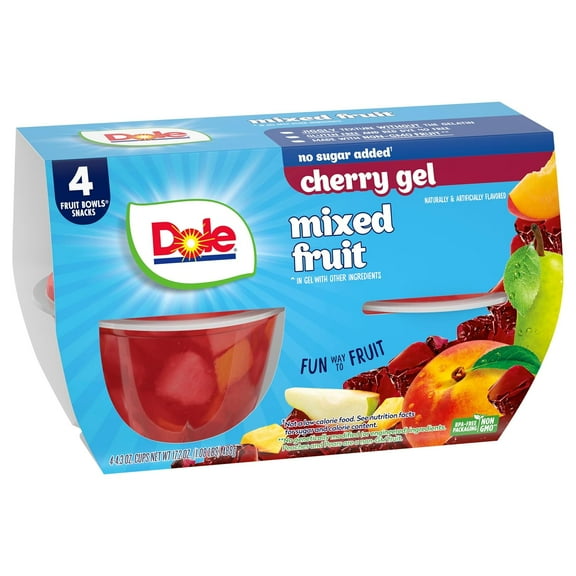 Dole Fruit Bowls Mixed Fruit in Sugar Free Cherry Flavored Gel Snacks, Pineapple, Peaches, Pears, 4.3oz 4 Total Cups