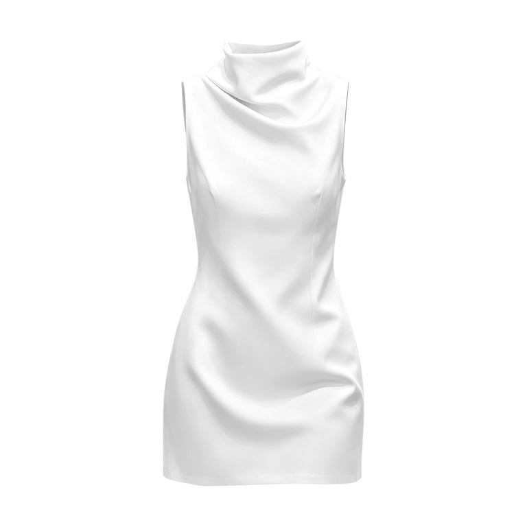 white satin backless mini dress Hurxie Women's Cowl Neck Mini Dress,Backless Sleeveless A-Line Party Cocktail Dress White,2XL Slender straps support the