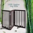 thumbnail image 4 of Semiocthome Bamboo Dog Gates Indoor 3-Panel Freestanding Puppy Gates for The House with 2 Metal Stands 24" H Folding Wood Pet Gate for Stairs Doorway Expands Up to 55" Fully Assembled Espresso, 4 of 7