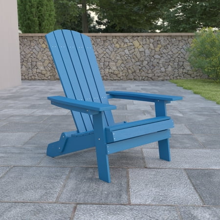 Flash Furniture Charlestown All-Weather Poly Resin Indoor/Outdoor Folding Adirondack Chair in Blue