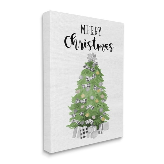 Stupell Industries Charming Soft Green Fir Tree Merry Christmas Text Holiday Painting Gallery Wrapped Canvas Art Print Wall Art, 16 x 20