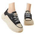 thumbnail image 3 of AUDeals Women’s Leather Platform Sneakers Thick Soled Chunky Lace Up Breathable Casual Trainers Non Slip Walking Dad Shoes (Black, 6), 3 of 7