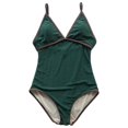 thumbnail image 1 of Traje de baño de una pieza para mujer, cuello en V, retro, simple, adelgazante, traje de baño para vacaciones tropicales, verano, playa, piscina, luna de miel, verde, L, 1 of 5