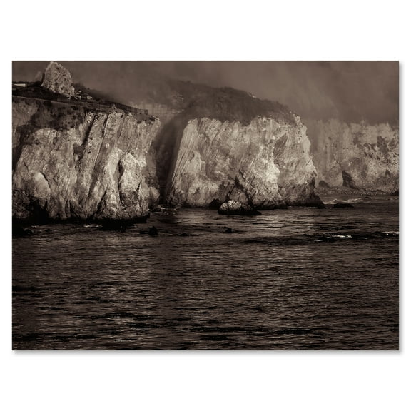 Designart ' Gold Cliffs Over Sea In The Fog ' Modern Canvas Wall Art Print