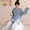Blue, variant on Womens Pajamas Sets Casual Crewneck Plaid Pajama Tops Loose Fit 2 Piece Loungewear Wide Leg Pants With Pocket