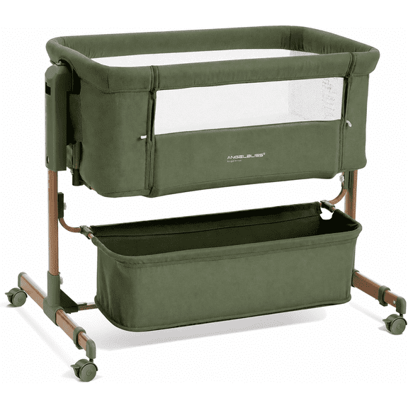 Angelbliss 3-in-1 Baby Bassinet & Bedside Sleeper, 6-Height Adjustable Rocking Crib for Newborns with Storage Basket
