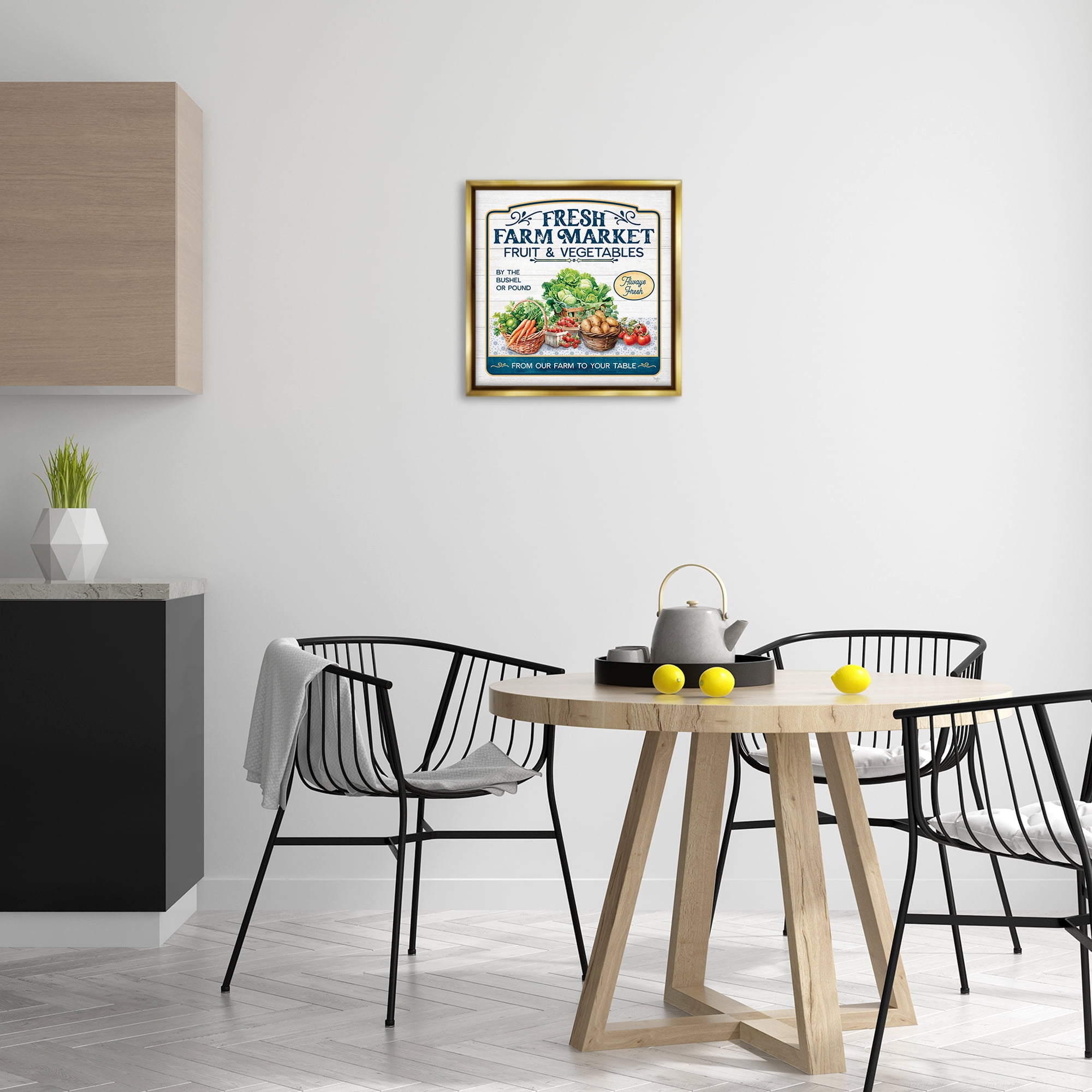 Stupell Industries Fresh Farm Market Food & Beverage Painting Gold Floater Framed Canvas Art Print Wall Art, 18 x 18