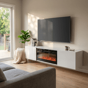 Cali BL-EF Floating Fireplace TV Stand for TVs up to 80, Modern High Gloss 72 Entertainment Center, Wall Mounted Electric Fireplace TV Media Console with Storage Cabinets