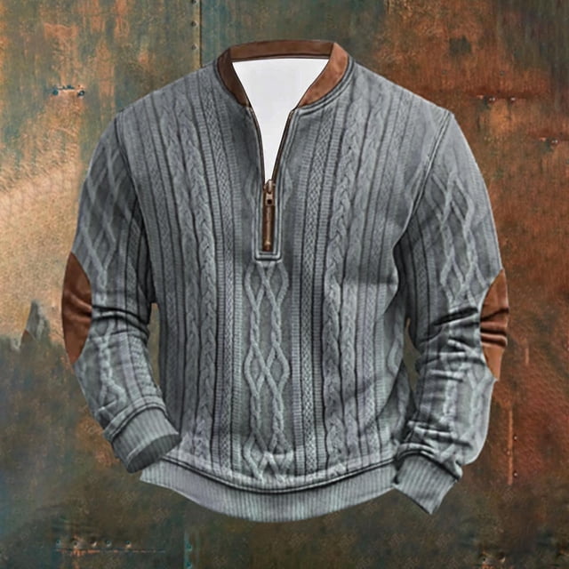 Styesk Chemises pour Hommes Mode Décontractée Imprimé Col Montant Chandail à Manches Longues Chandail en Molleton