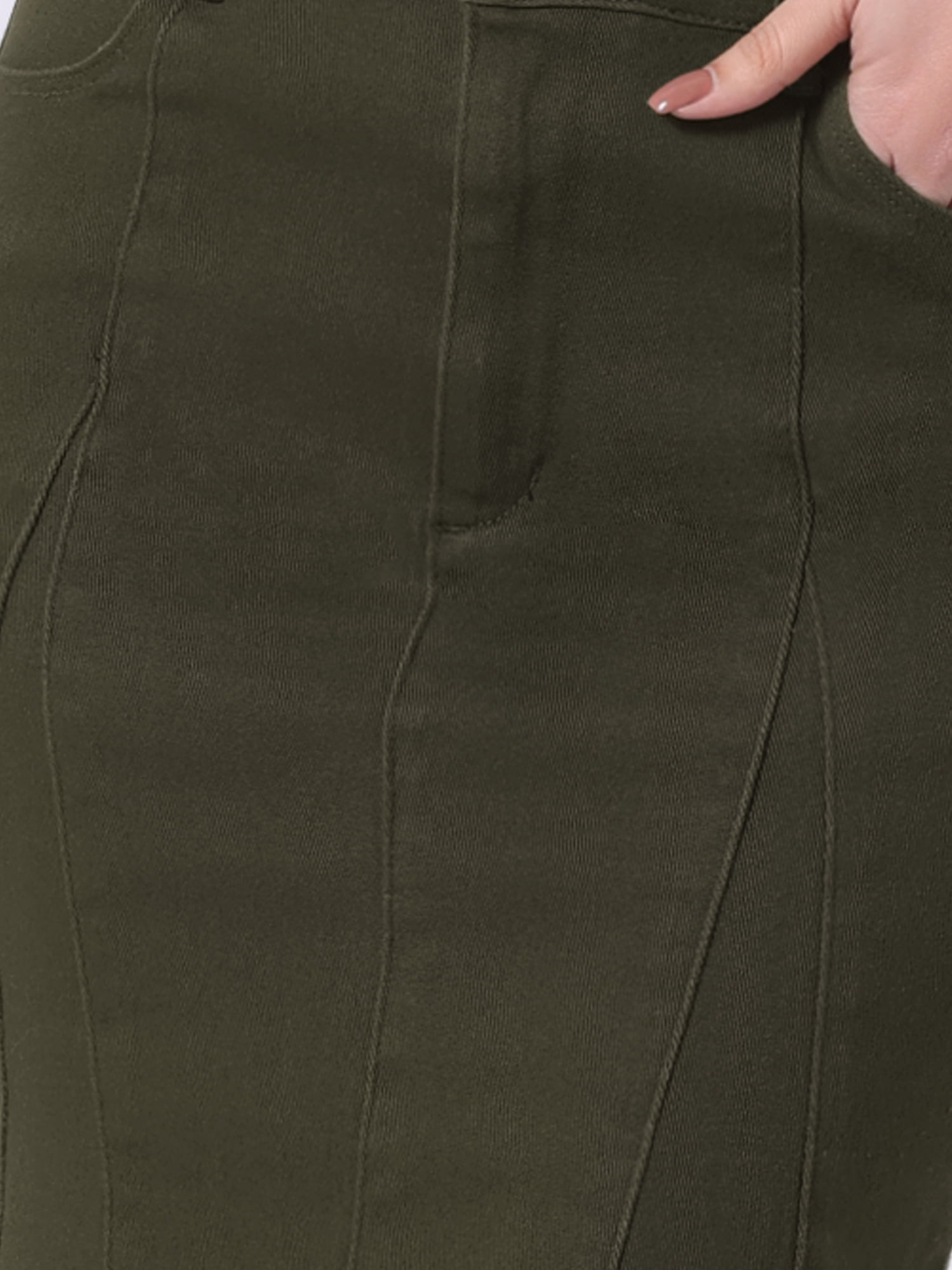 DARING DIVA Women's Denim Ruffle Fishtail Bodycon Midi Skirts S Army Green