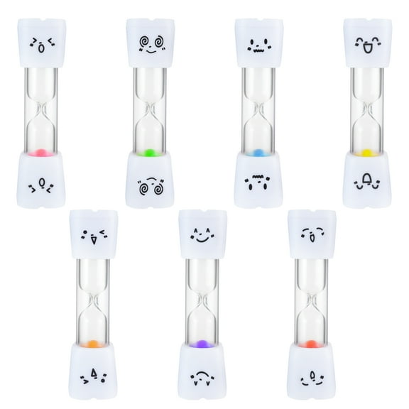 WSNIJFU 7Pcs Emoji Toothbrush Hourglass Timer 2 Minute Kids Toothbrush Emoji Hourglass Plastic Glass Mini Hourglass Ideal for Kids, Games, Office, Kitchen, Classroom, Home.