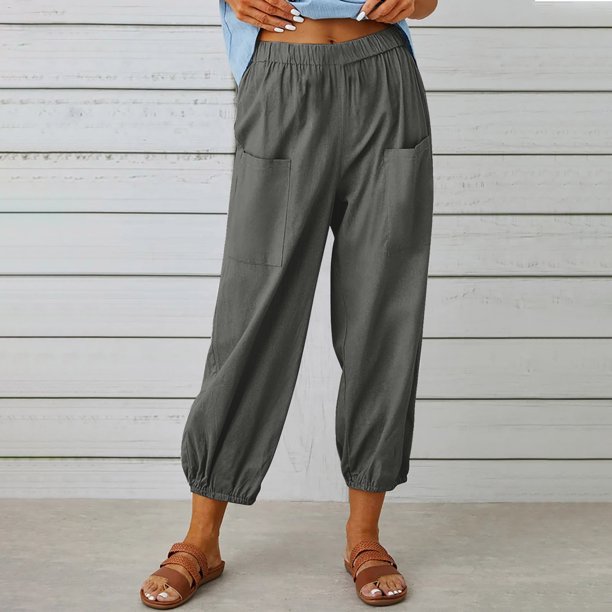 ICHUANYI Liquidación Moda Mujer Verano Casual Suelto Algodón Y Lino Bolsillo Pantalones Pantalones ICHUANYI WER202308246632