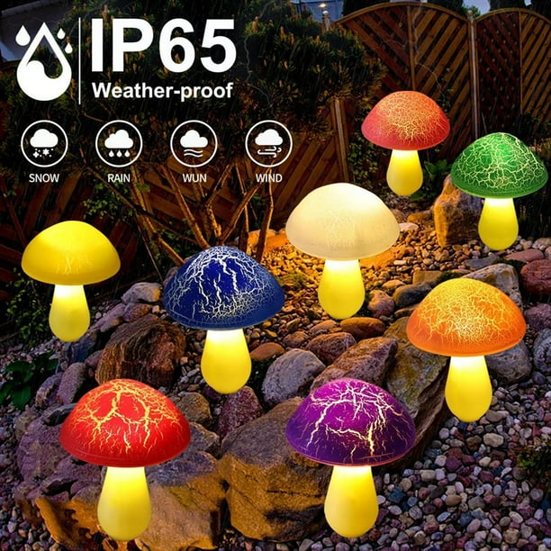 Paquete de 8 Luces de Hongos Agrietados para Decoración de Jardín, Luces Solares de Hongos para Decoración de Exteriores, Arte Caprichoso para Jardín