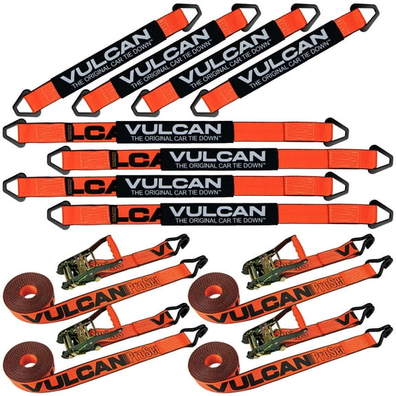 VULCAN Complete Axle Strap Tie Down Kit, Wire Hook Ratchet Straps, PROSeries, (4) 22 inch Axle Straps, (4) 36 inch Axle Straps, and (4) 15' Wire J Hook Ratchet Straps