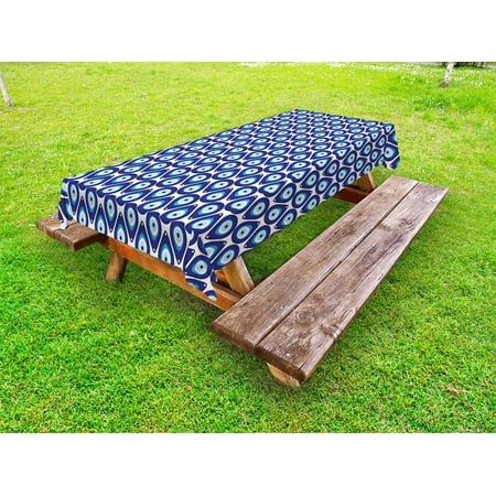 

Evil Eye Outdoor Tablecloth Water Drops Inspired Shape Up and Down Luck Charm Vivid Tile Design Decorative Washable Fabric Picnic Table Cloth 58 X 84 Inches Blue Pale Blue White by Ambesonne