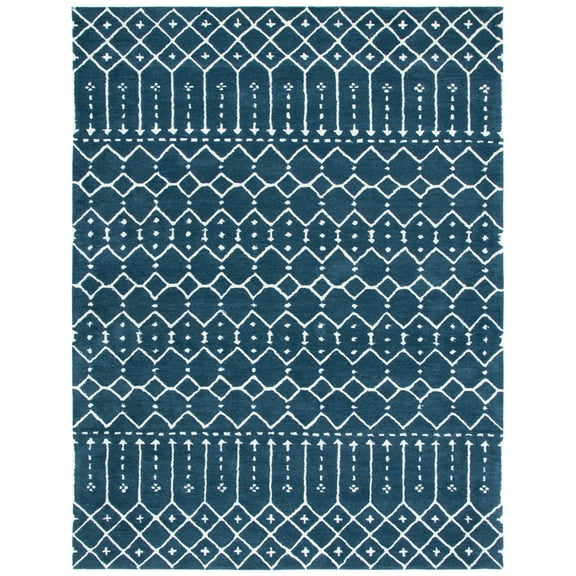 SAFAVIEH Himalaya Darin Geometric Wool Area Rug, Navy/Ivory, 10' x 14'