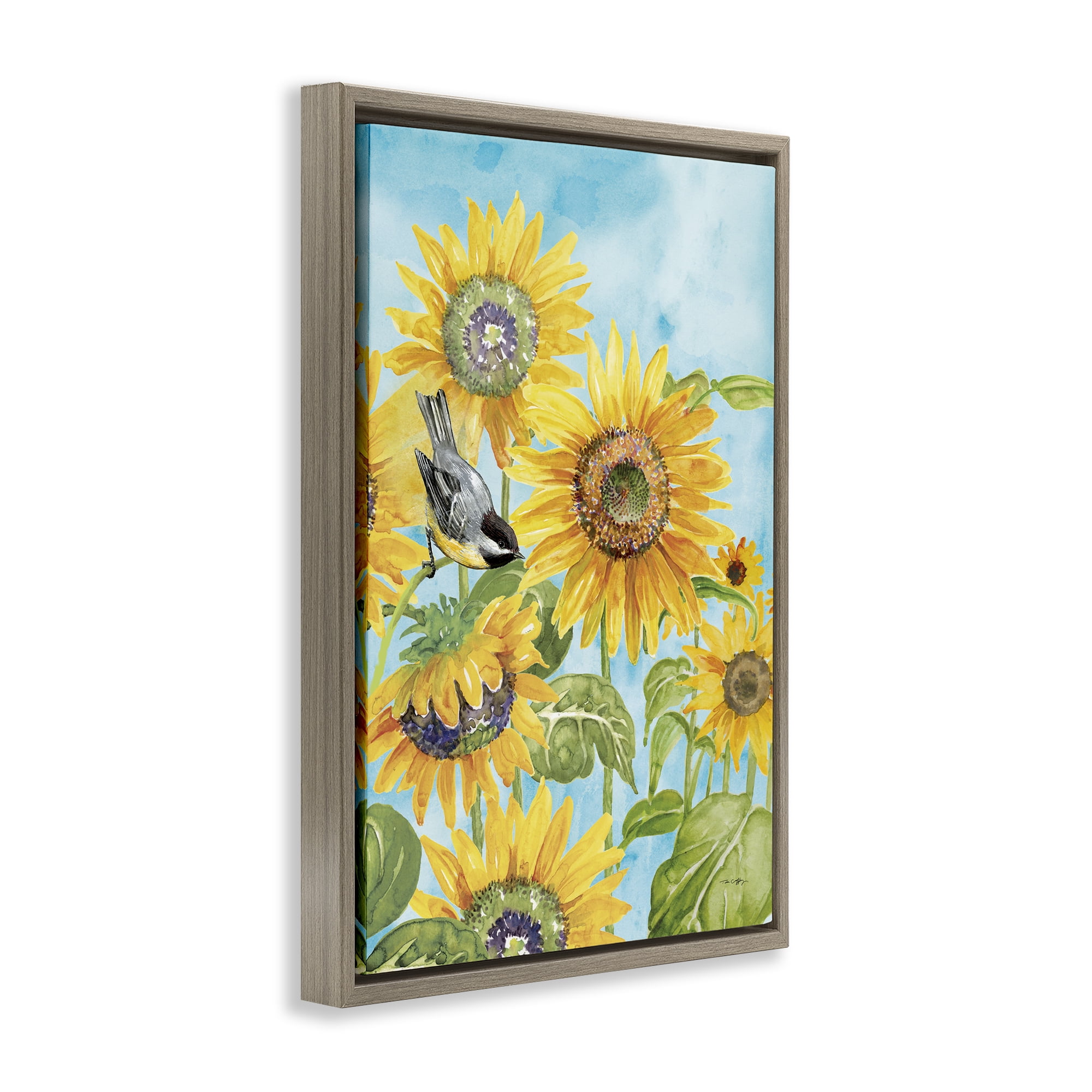 Stupell Industries Sunflower Honey Bird Brown Framed Floater Canvas Wall Art, design by Tim Coffey
