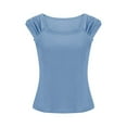 thumbnail image 5 of jtjvou Women Summer Tops Cute Square Neck Tank Tops Loose Dressy Casual Shirts Cap Sleeve Tunic Tops Blue S, 5 of 9