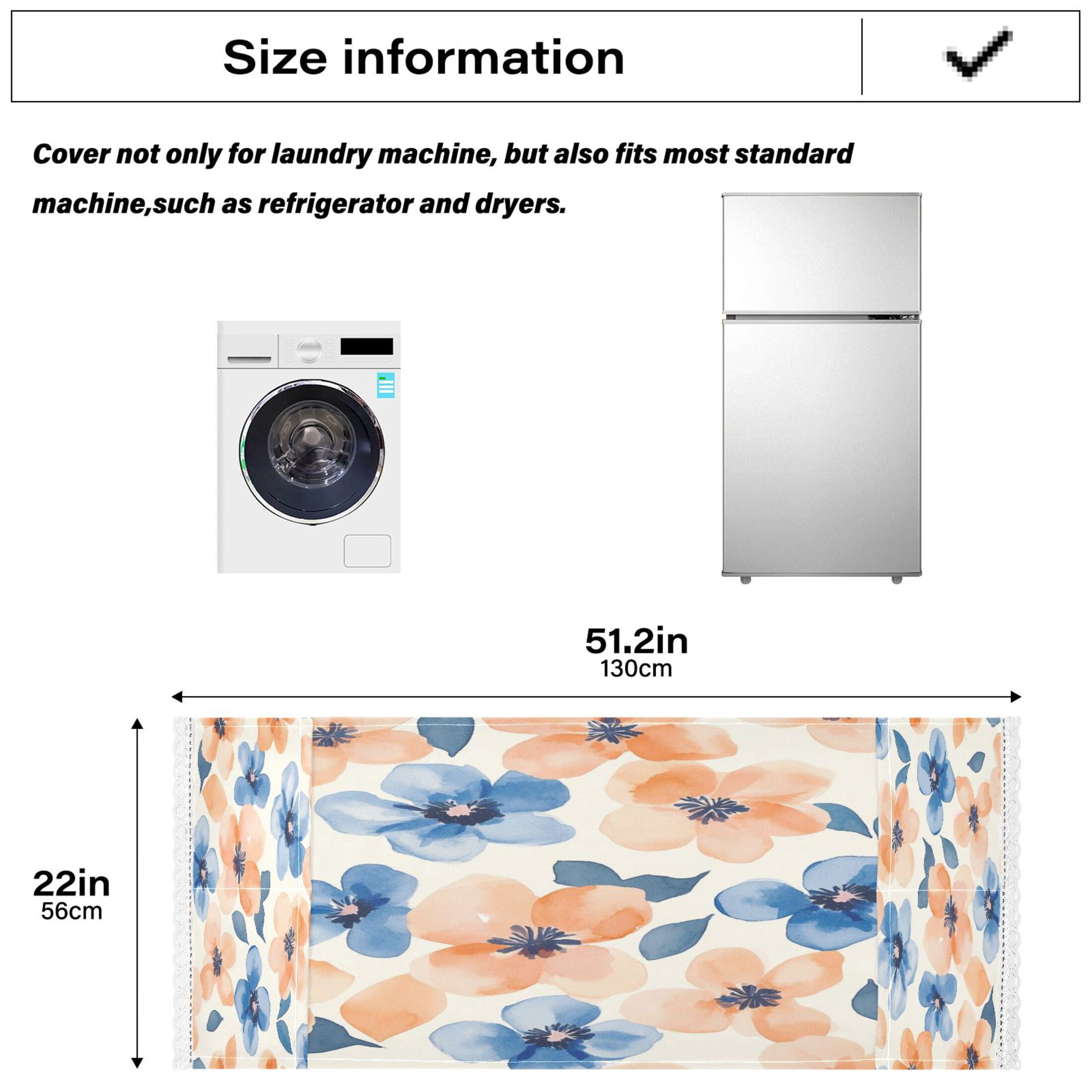 WOBOGO Pastel Peach and Blue Flowers Washing Machine Cloth Dryer Refrigerator Top Cover Protective Non-Slip Mat For Kitchen Laundry