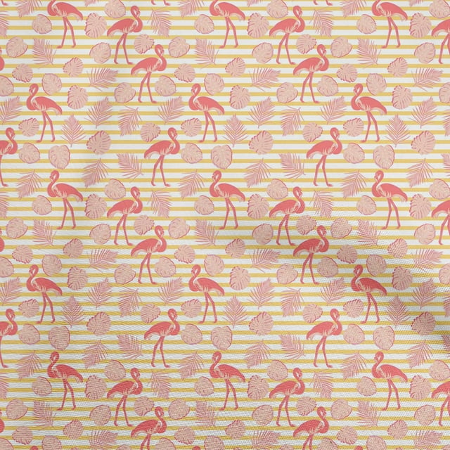 oneOone Rayon Light Pink Fabric Tropical Flamingo With Stripes Sewing Craft Projects Fabric Prints By Yard 56 Inch Wide